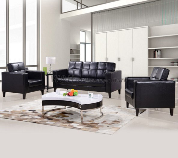 Multipurpose black leather office sofa