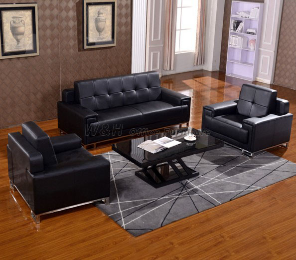 Black classic office leather sofa