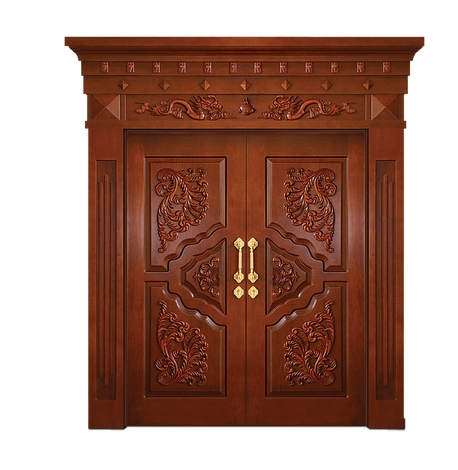 Carved wooden double leaf door