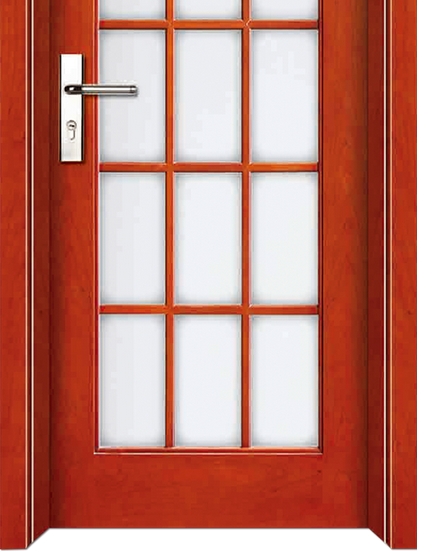 Plaid pattern glass wooden door