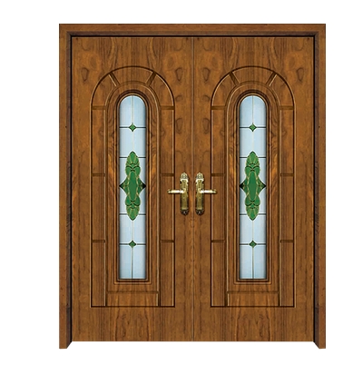 Oval patterns glass wooden double leaf door