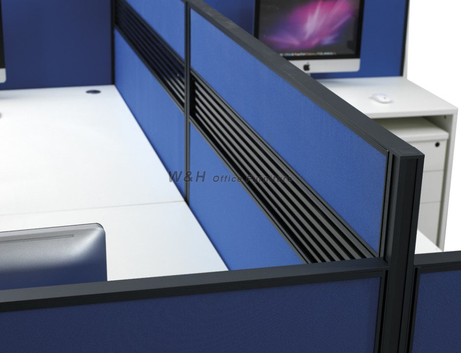 Blue and white four seats modern office cubicles
